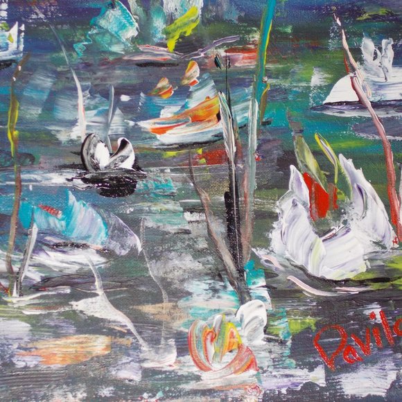 By Texas Artist Davila Other - Original "Water Lilly" acrylic painting, 11"x14"